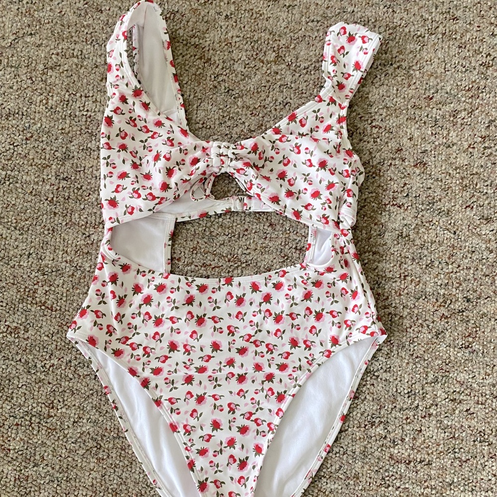 One piece floral bathing suit with cut outs